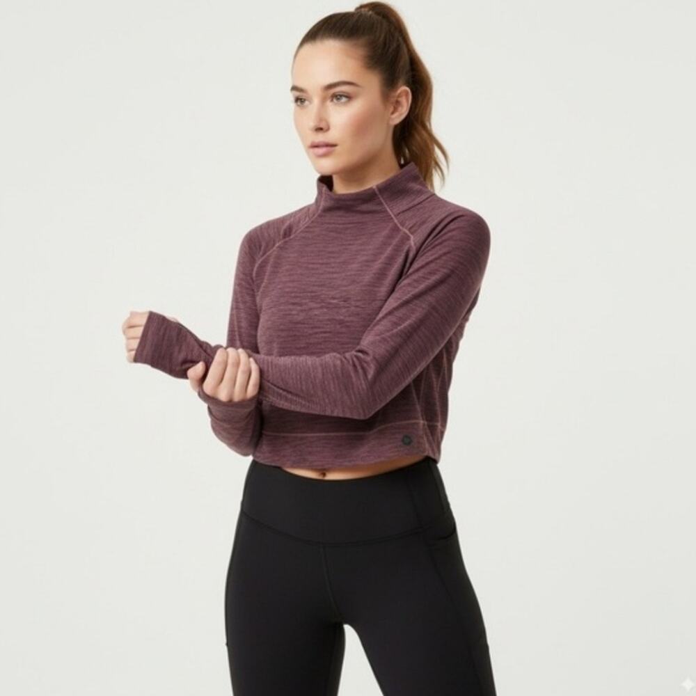 PRANA Zandra Funnel Neck Long Sleeve Top Cropped Running Yoga Burgundy Size XL